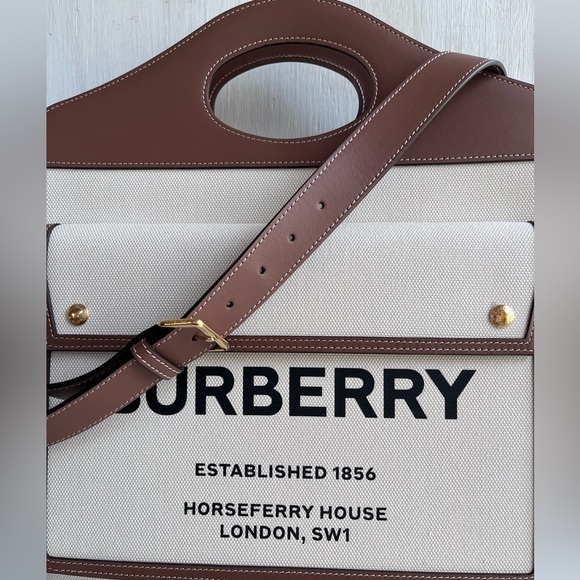 🔴SOLD🔴 BURBERRY Medium Pocket Logo Canvas and Leather Tote - Picture 16 of 16